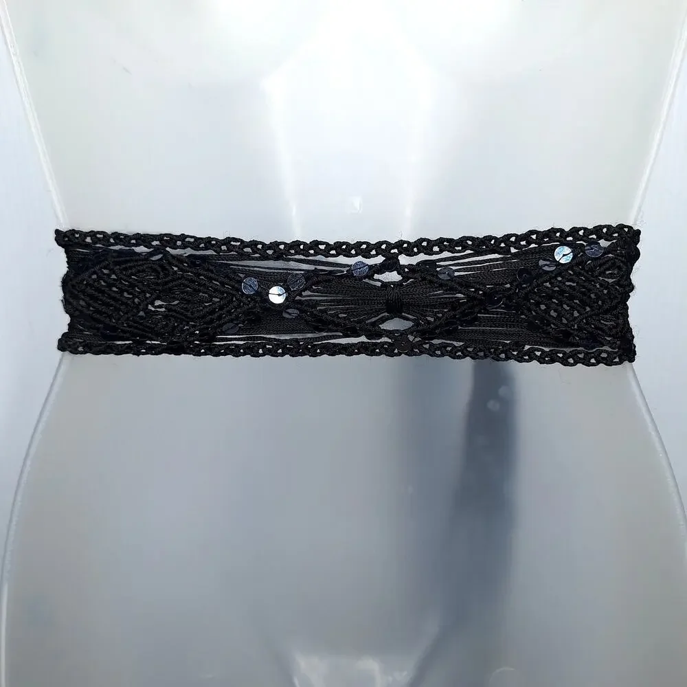 Vintage Y2K Crochet Fringe Belt Sequin Macrame Fairy Whimsygoth Boho Festival SM